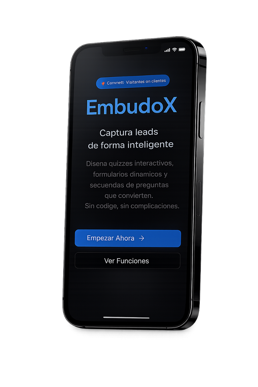Editor visual de embudos EmbudoX con vista previa móvil