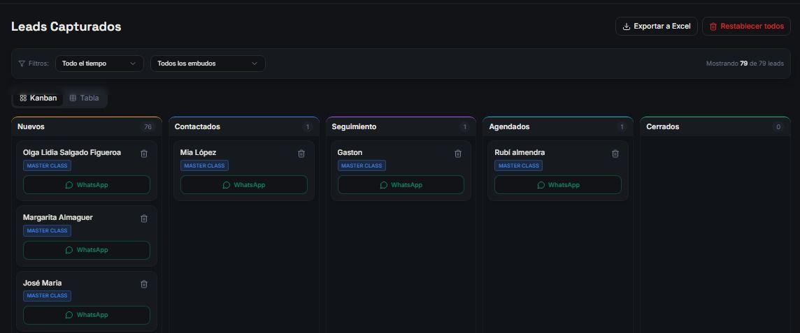 CRM Kanban de leads EmbudoX